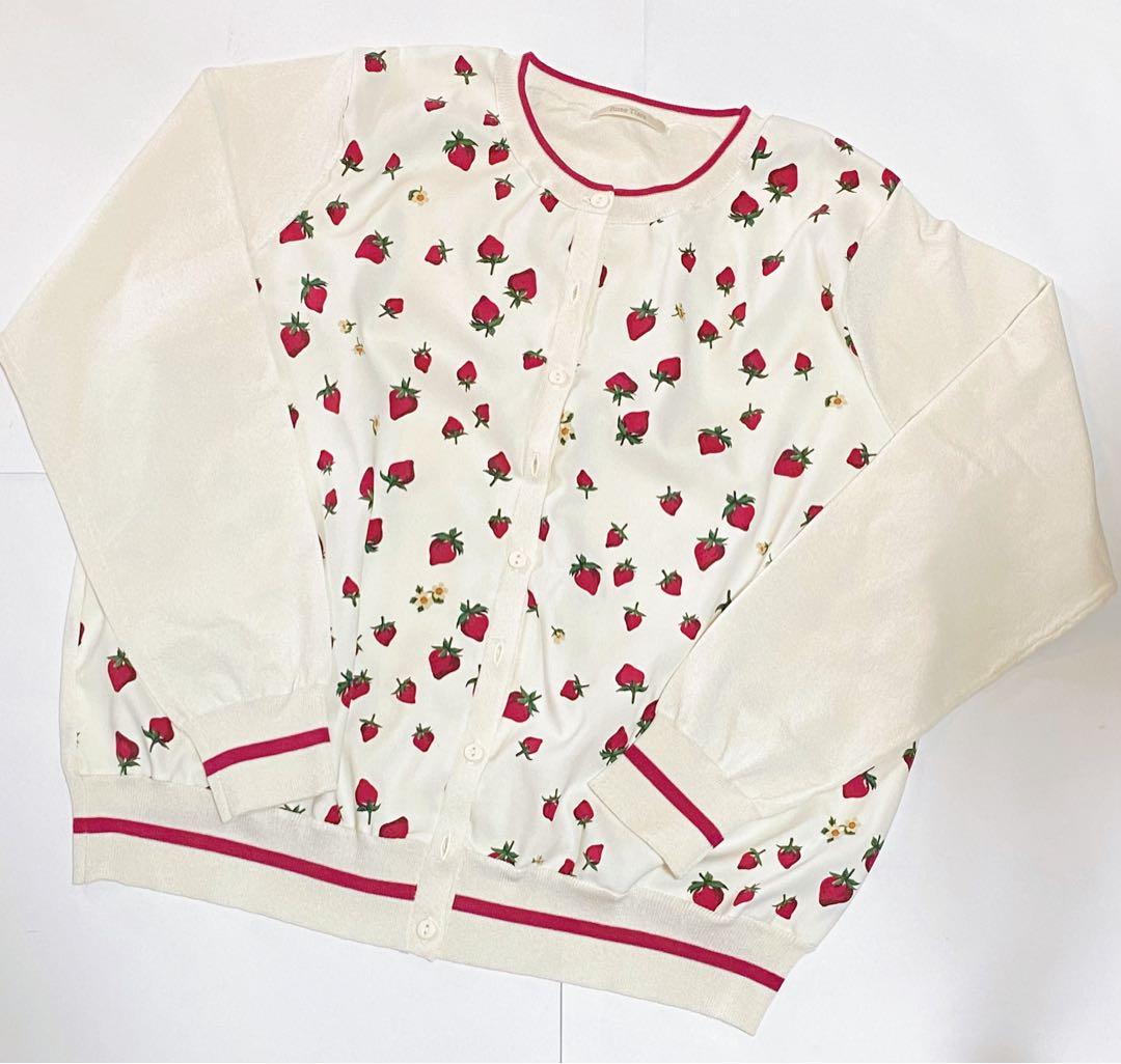未使用◆ローズティアラ　ストロベリープリントニットカーディガン　サイズ46