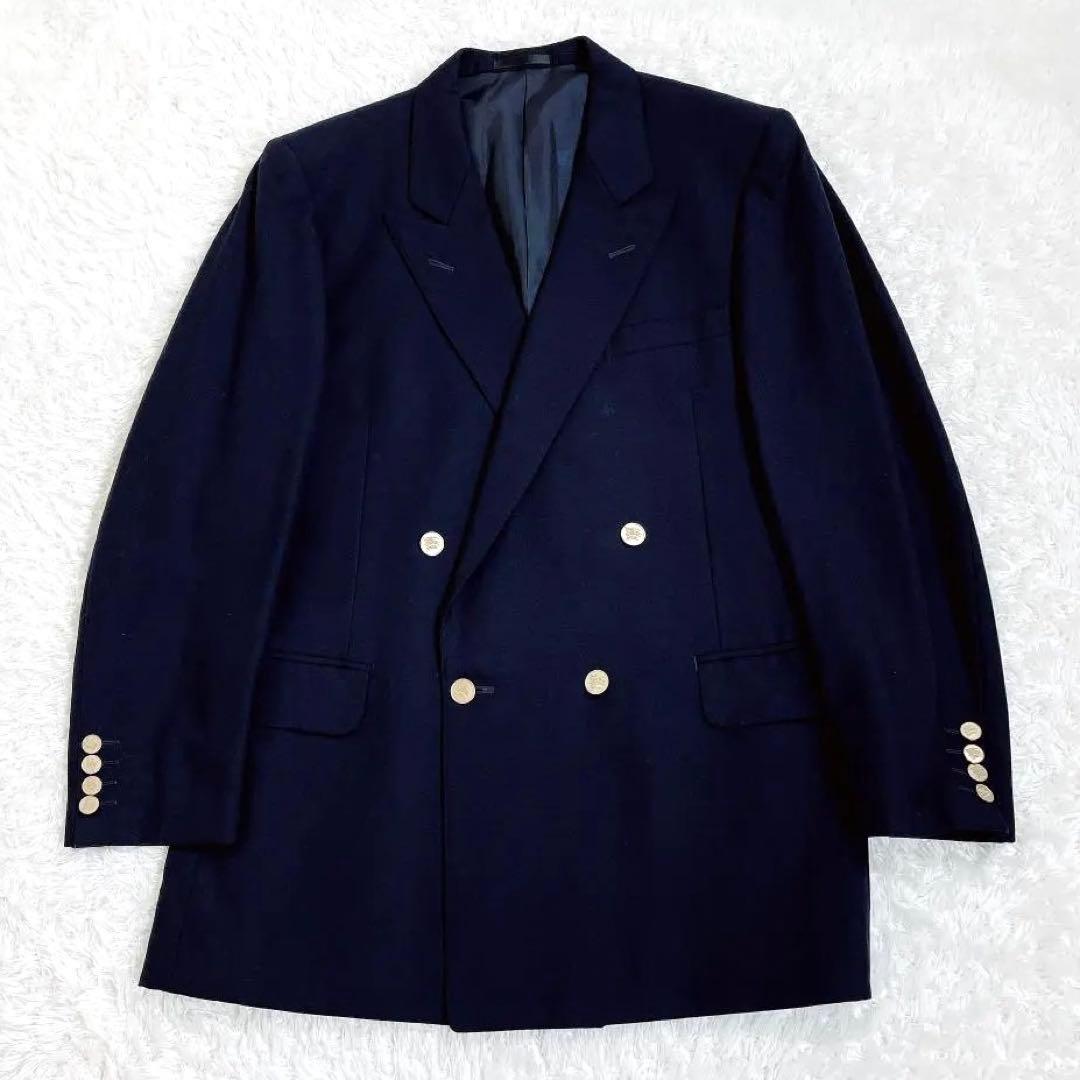 バーバリー 紺ブレ ダブル テーラードジャケット 金ボタン シャドーホース A7