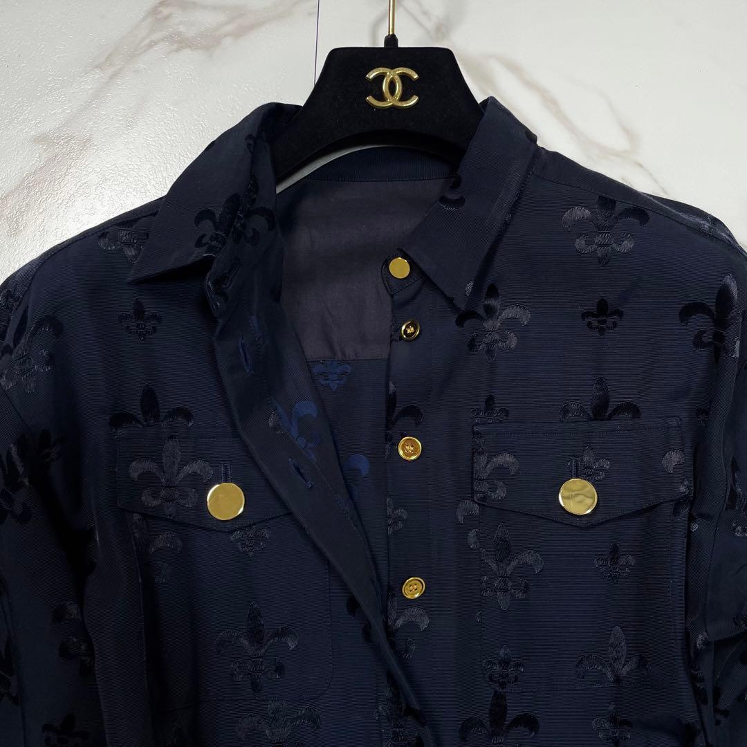 近年✨グレースコンチネンタル グログランジャガードシャツドレス 花柄 ネイビー