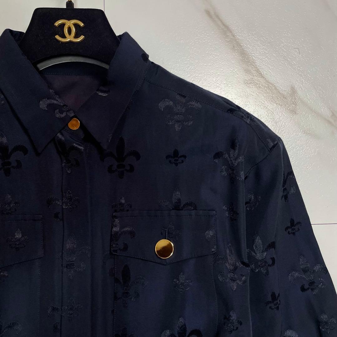 近年✨グレースコンチネンタル グログランジャガードシャツドレス 花柄 ネイビー