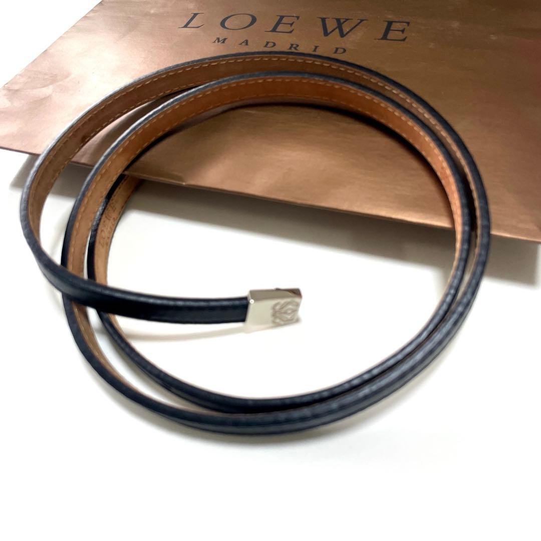 美品❗️LOEWE ロエベ アナグラム スリムベルト ブラック レザー 細ベルト