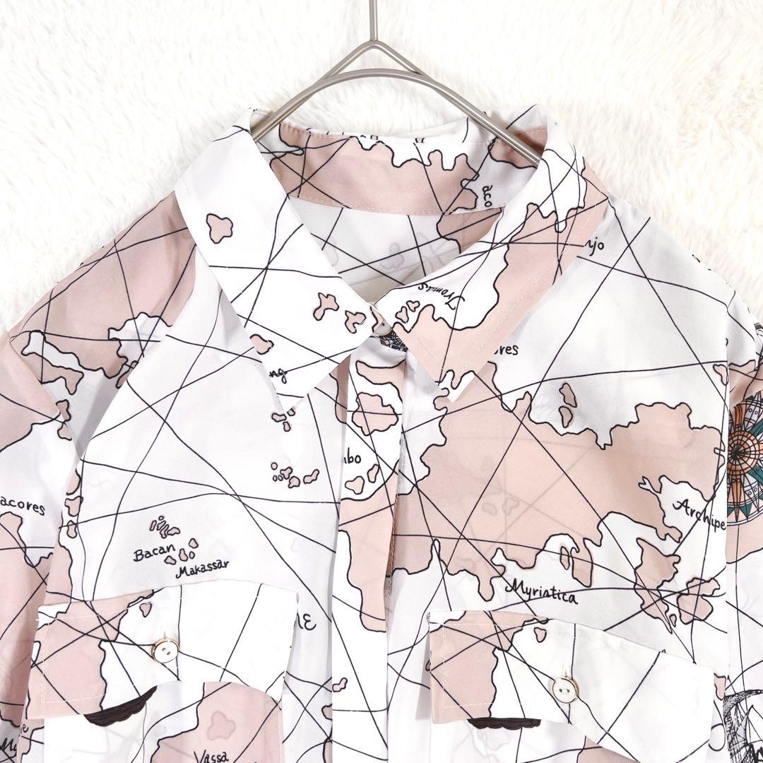 ダイアグラム マッププリント ワンピース マキシ丈 プリーツ ベルト付 ピンク