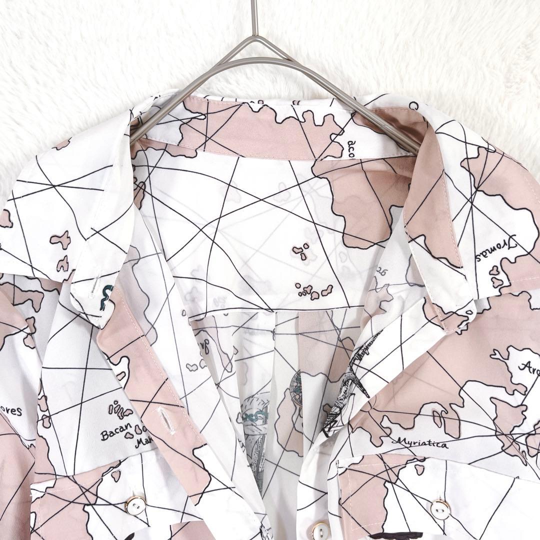 ダイアグラム マッププリント ワンピース マキシ丈 プリーツ ベルト付 ピンク