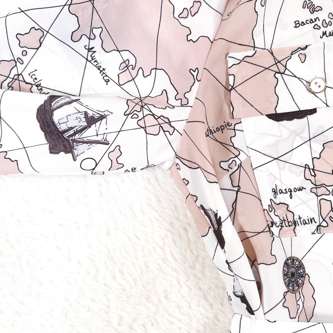 ダイアグラム マッププリント ワンピース マキシ丈 プリーツ ベルト付 ピンク