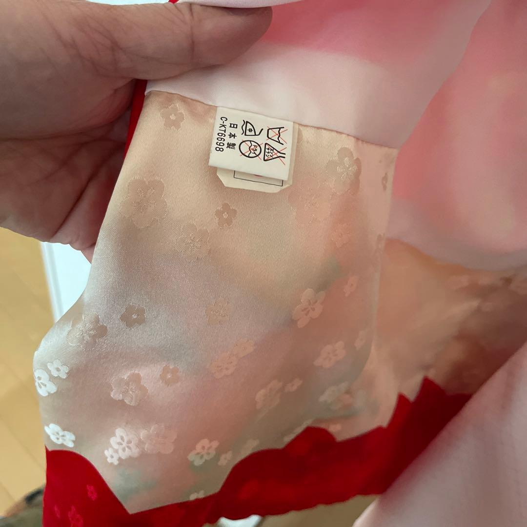 はっちゃん　豪華　お宮参り 着物 女の子 正絹 赤地色濃淡ピンク花車 蝶