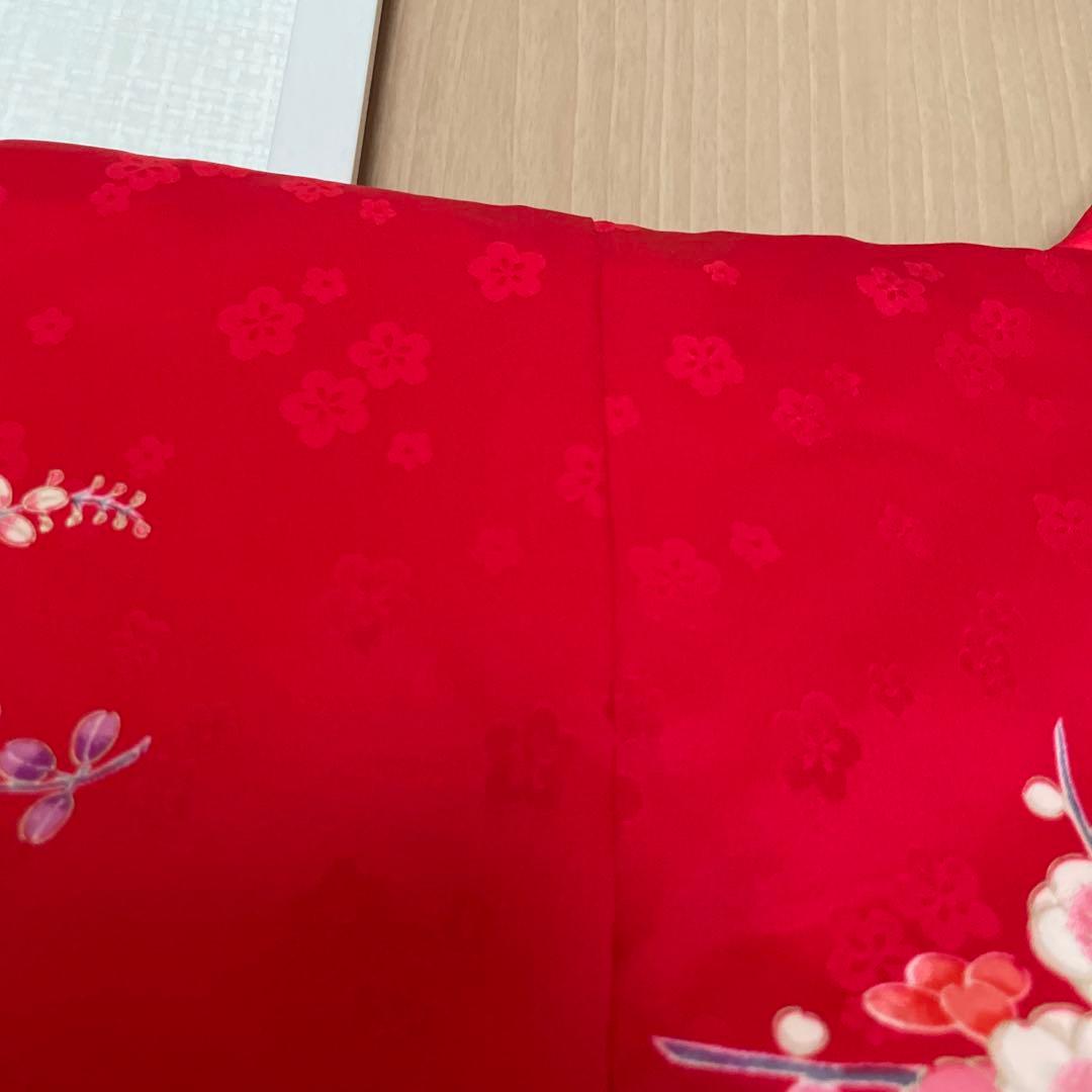 はっちゃん　豪華　お宮参り 着物 女の子 正絹 赤地色濃淡ピンク花車 蝶