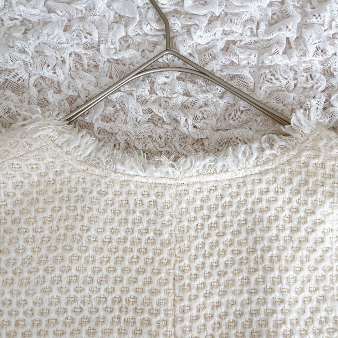 美品 アルアバイル ツイードベスト ツイードジレ ニットベスト M フリンジ 白