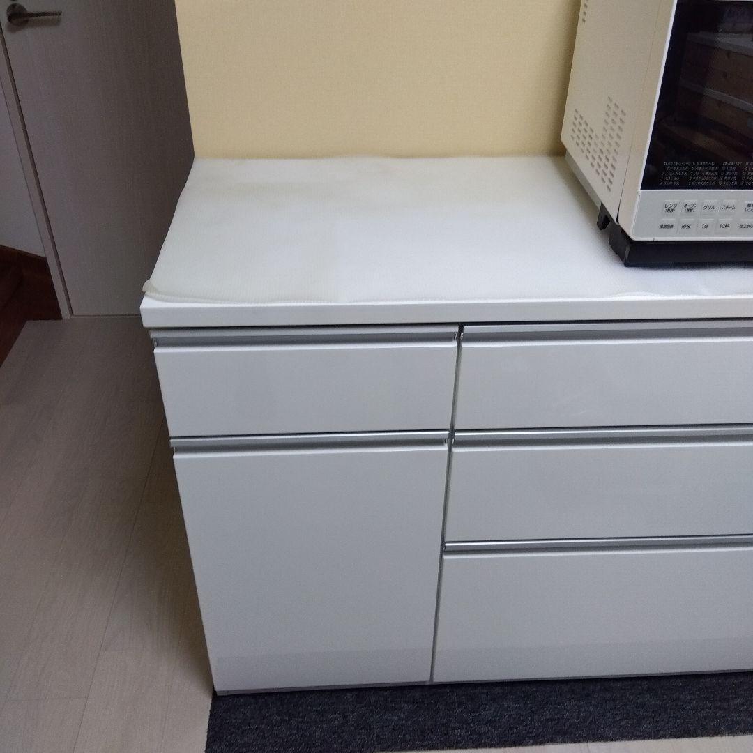 ホワイト キッチンカウンター 引き出し4つ