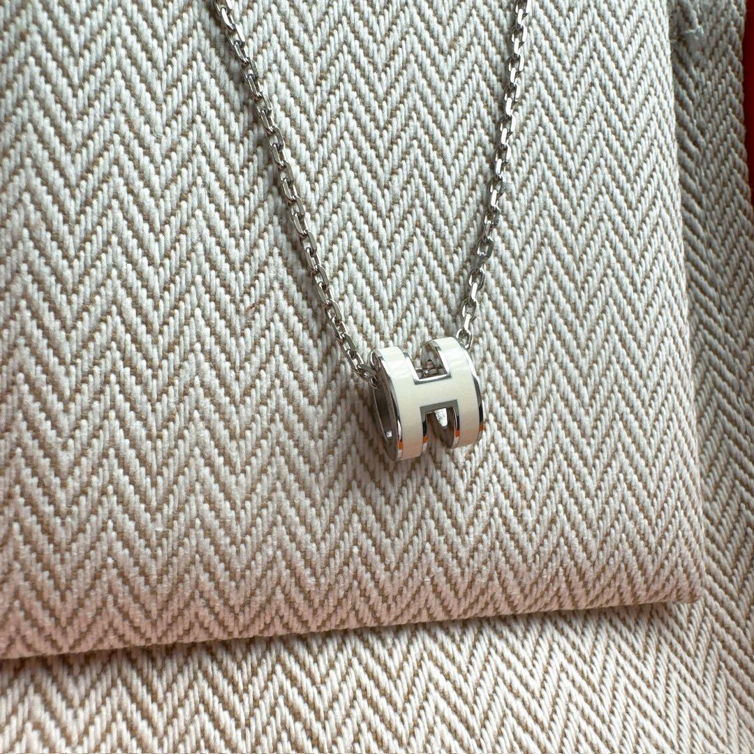 新品未使用　HERMES　ポップH ミニ　ネックレス　ホワイト×シルバー