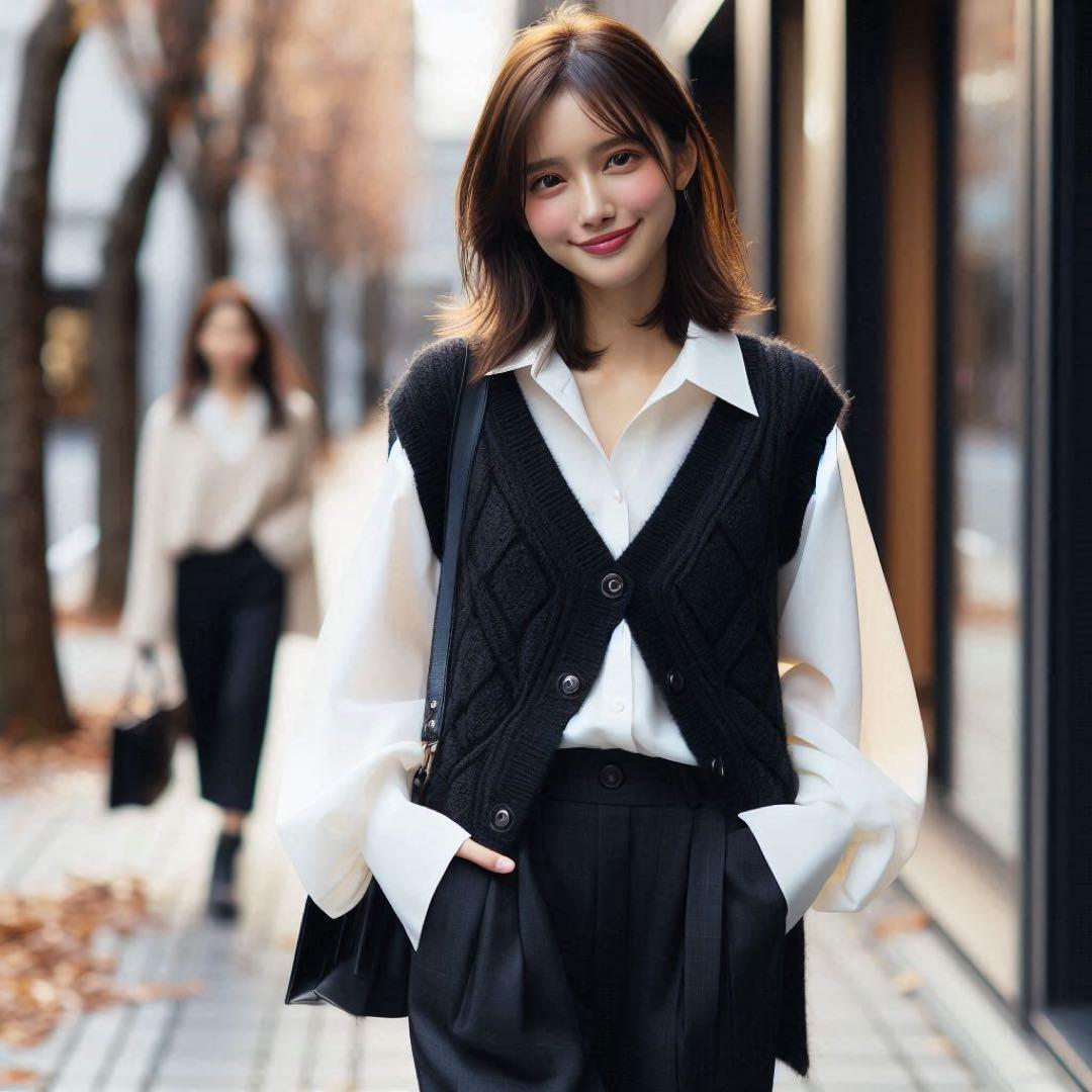 E41 美品 ブラミンク カシミヤ100% ニットベスト ブラック 38 M相当