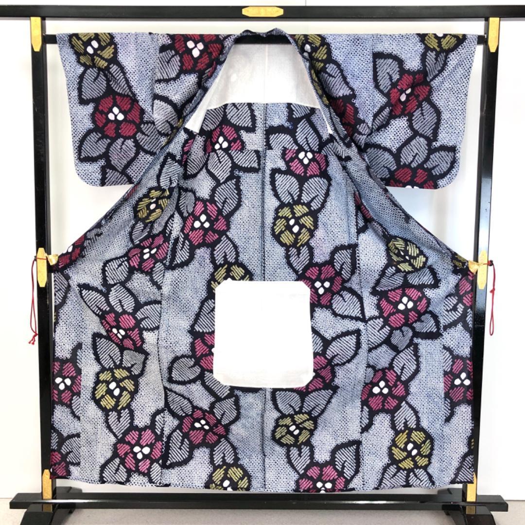 ☆ 夏着物 浴衣 有松鳴海本絞り 花柄模様 濃紺色 K-5090