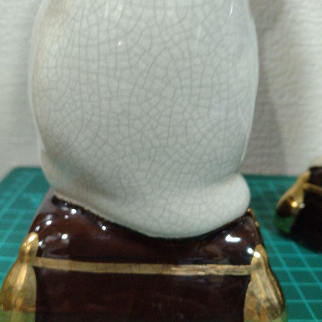 陶器製 白黒猫 置物 対