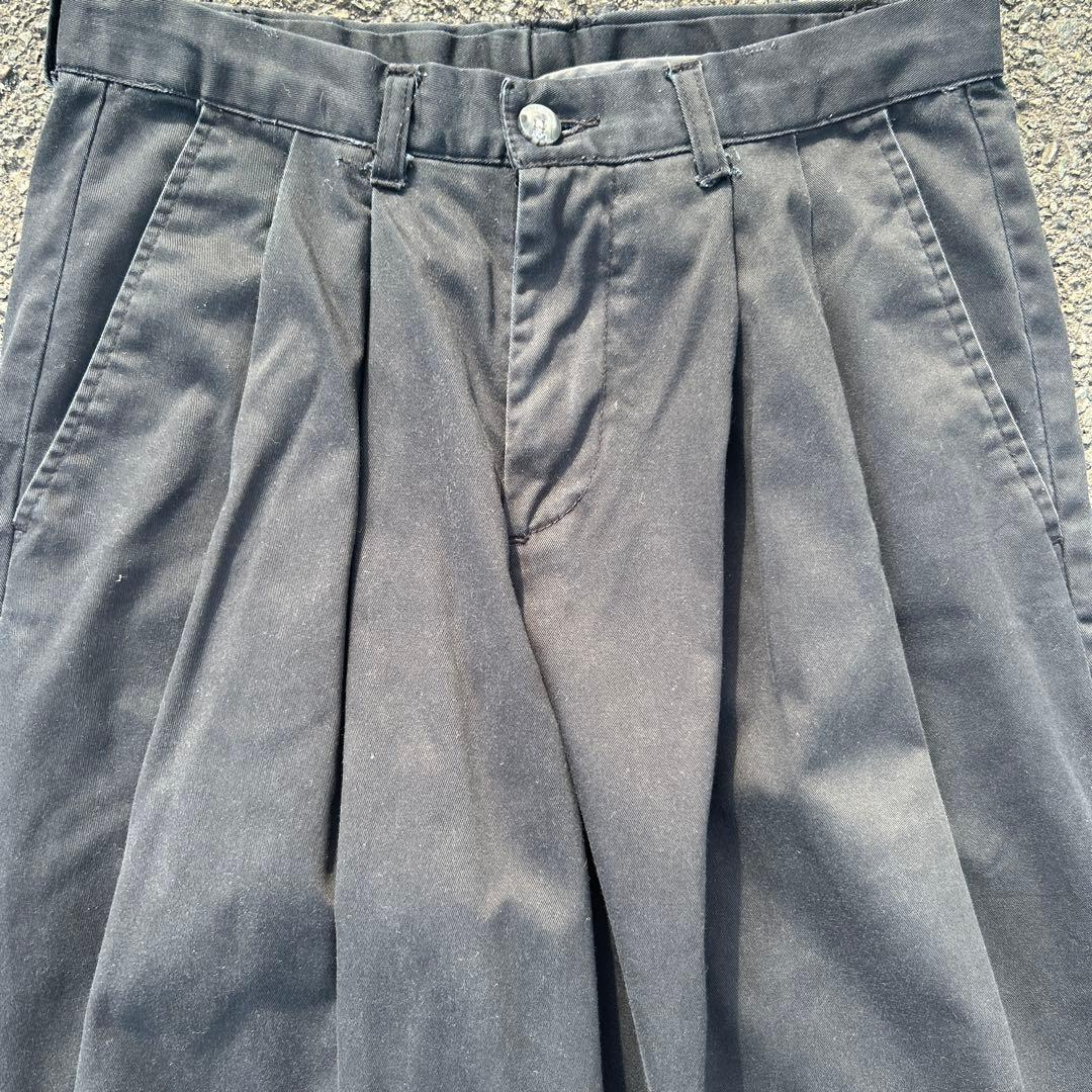 超極太 裾幅26cm ツータックチ Lee チノパン ブラック 30×28
