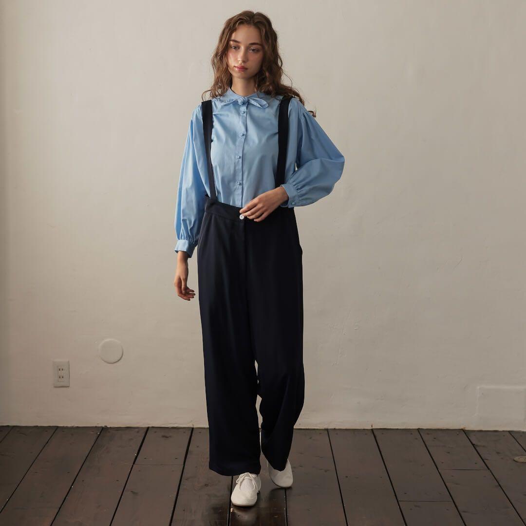 新品未使用　アンミヌ　unminou サスペンダーワイドパンツ ネイビー