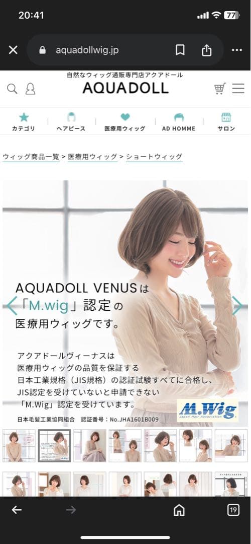 AQUADOLL ブラウンウィッグ PWT-15 サイズF