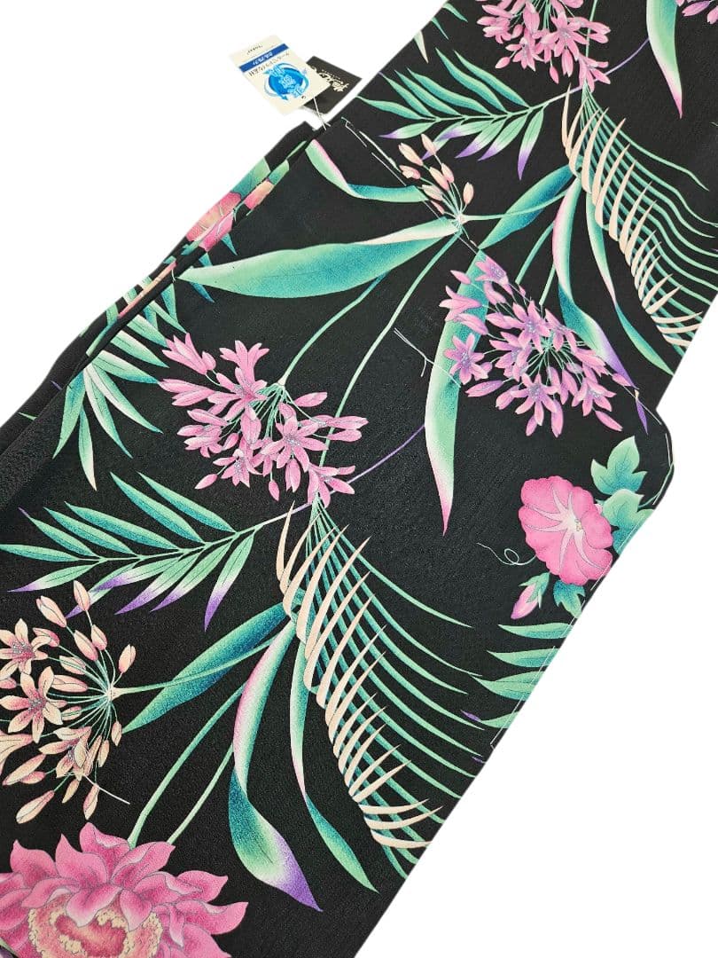 新品撫松庵プレタ浴衣セオアルファ花柄アガパンサス黒　日本製　訳あり