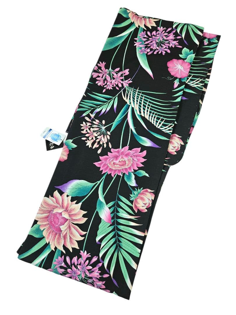 新品撫松庵プレタ浴衣セオアルファ花柄アガパンサス黒　日本製　訳あり