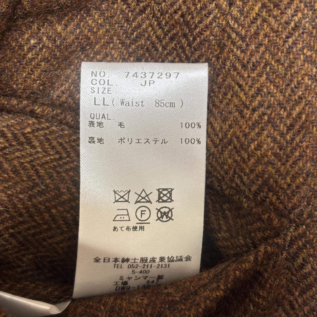 新品 MOON スラックス サイドアジャスター ヘリンボーン LL ツイード 茶