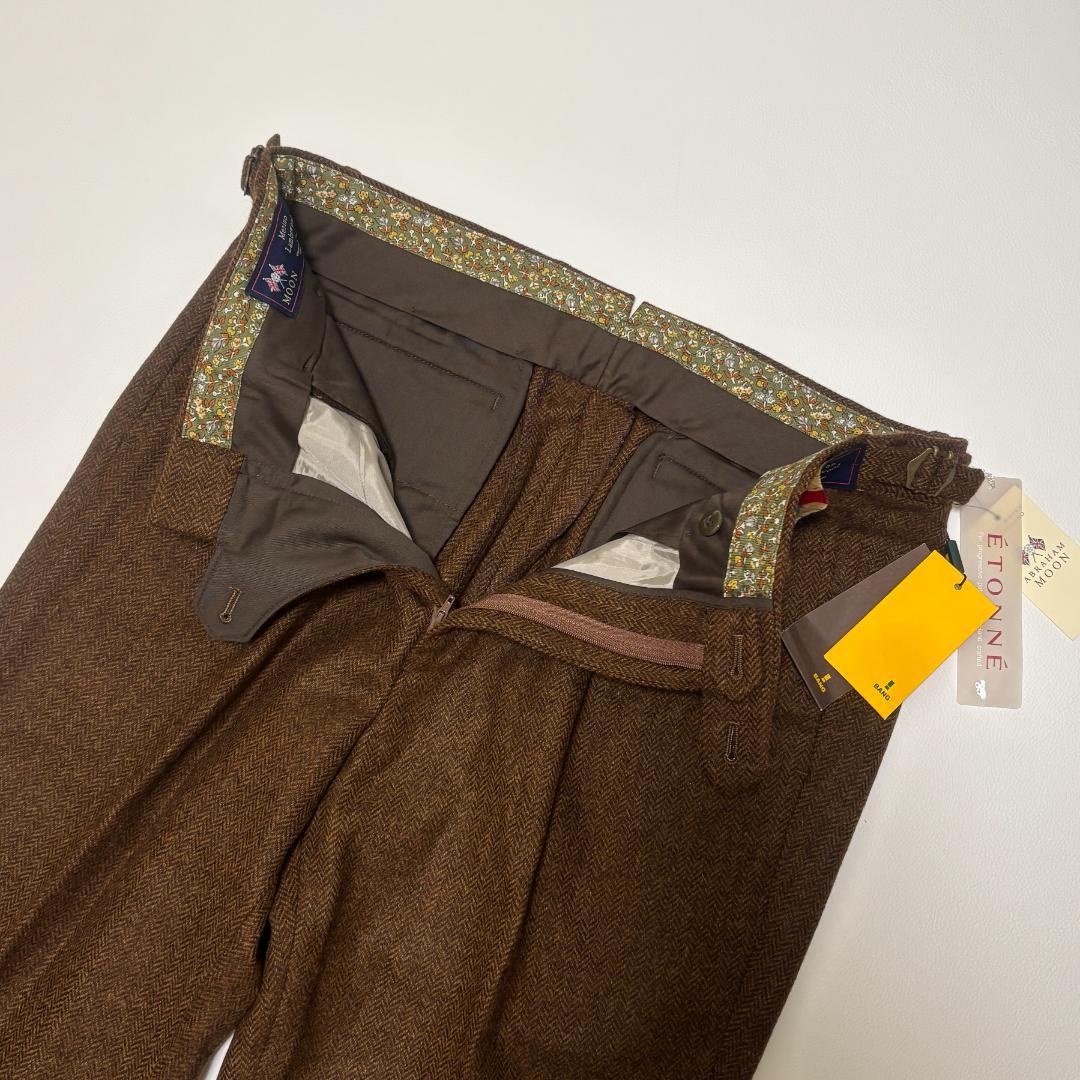新品 MOON スラックス サイドアジャスター ヘリンボーン LL ツイード 茶