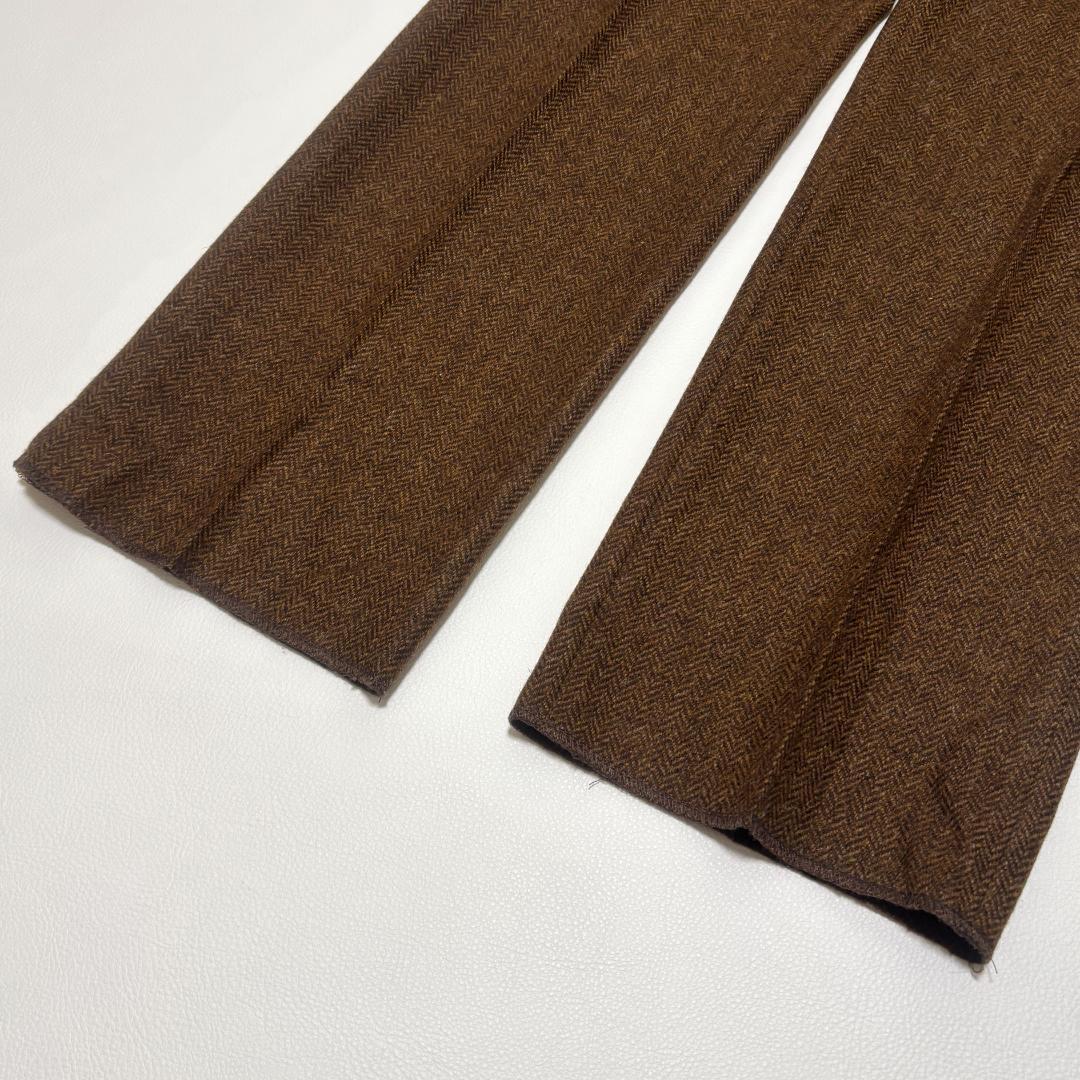 新品 MOON スラックス サイドアジャスター ヘリンボーン LL ツイード 茶