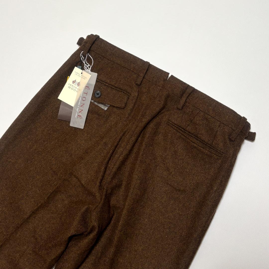 新品 MOON スラックス サイドアジャスター ヘリンボーン LL ツイード 茶