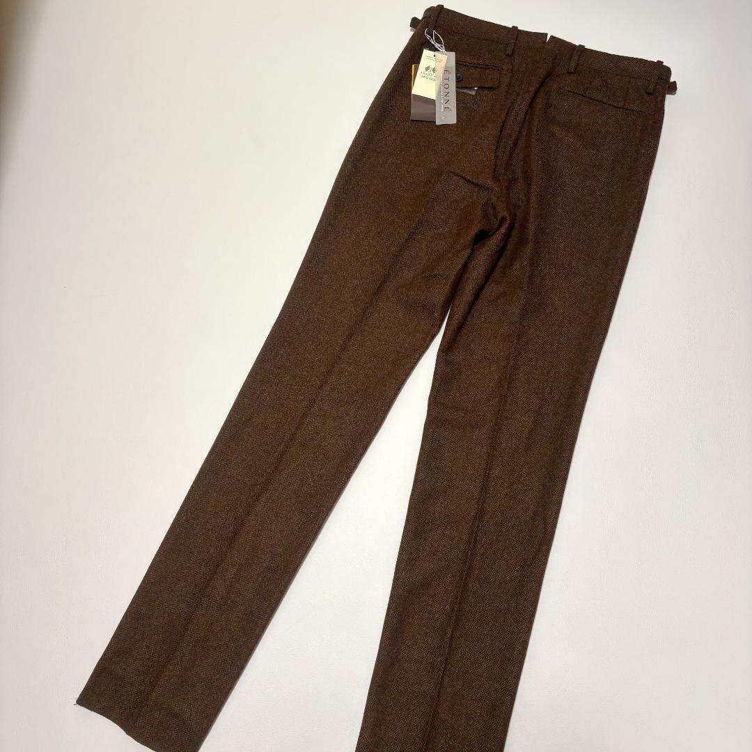 新品 MOON スラックス サイドアジャスター ヘリンボーン LL ツイード 茶