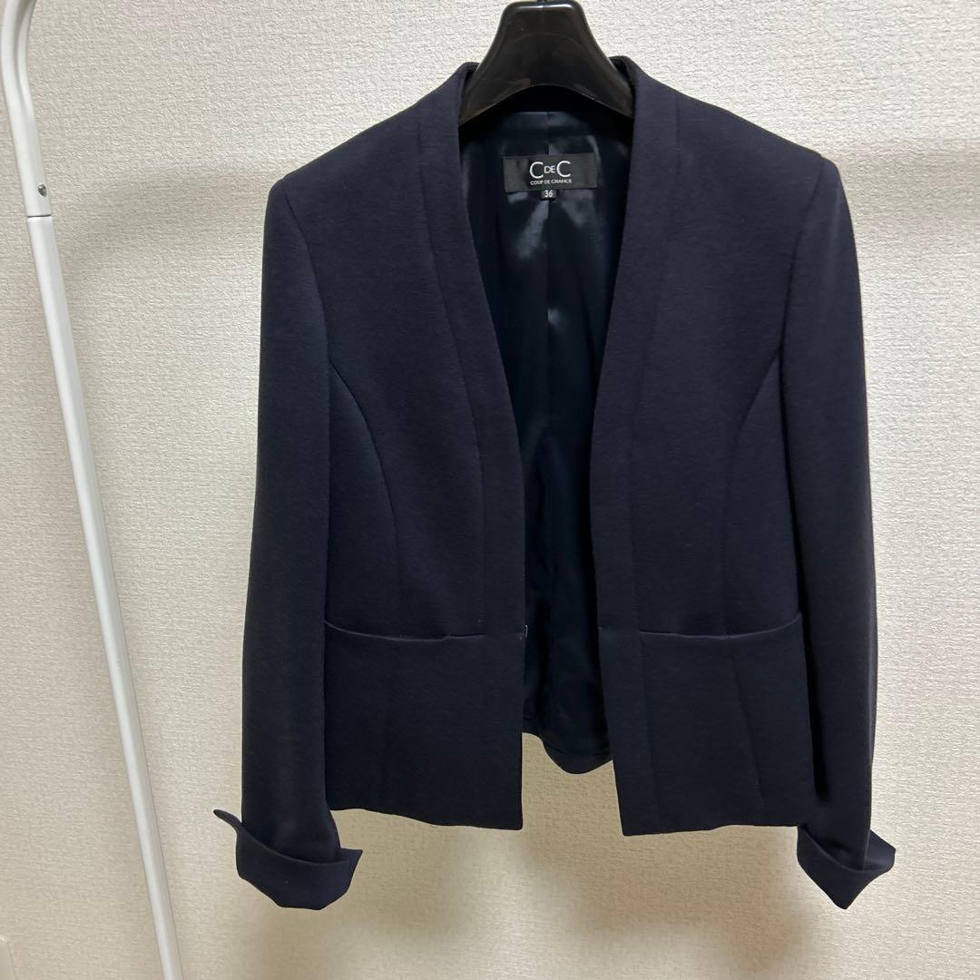 クードシャンス スーツセットアップネイビー ジャケット36 スカート38 日本製