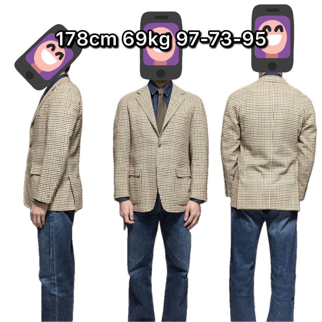 t*o様 48 L BEAMS ウール チェック ブレザー ブラウン / 日本製