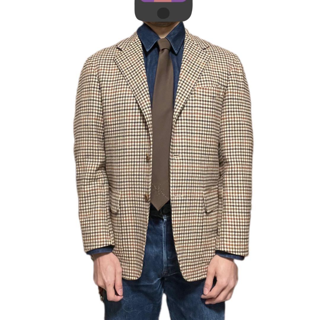 t*o様 48 L BEAMS ウール チェック ブレザー ブラウン / 日本製