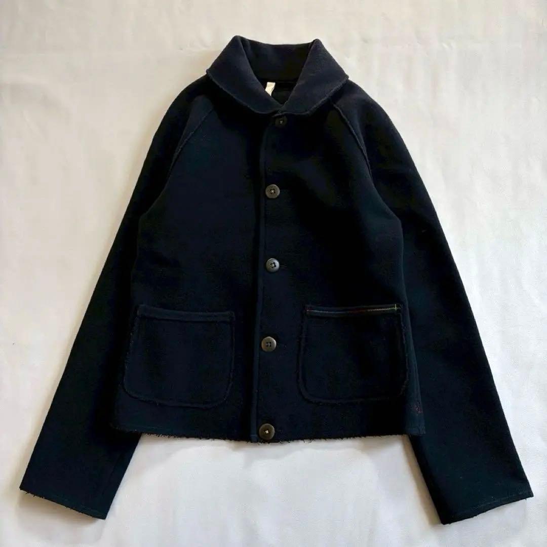 45rpm ウールコート サイズ2 M ブラック 丸襟 ロゴ刺繍 ミドル丈