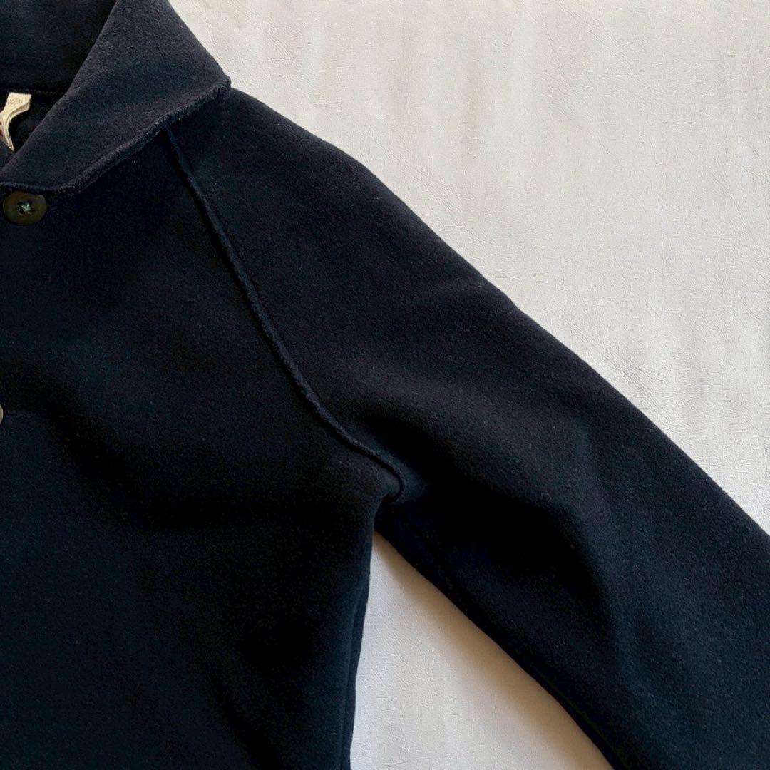 45rpm ウールコート サイズ2 M ブラック 丸襟 ロゴ刺繍 ミドル丈