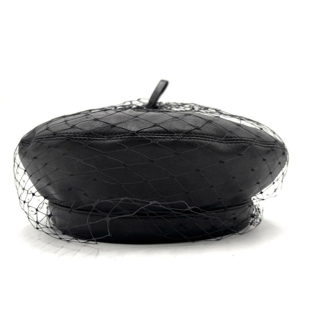 【極美品】ディオール ベレー帽 キャスケット ラムレザー ゴールドロゴ 黒 網