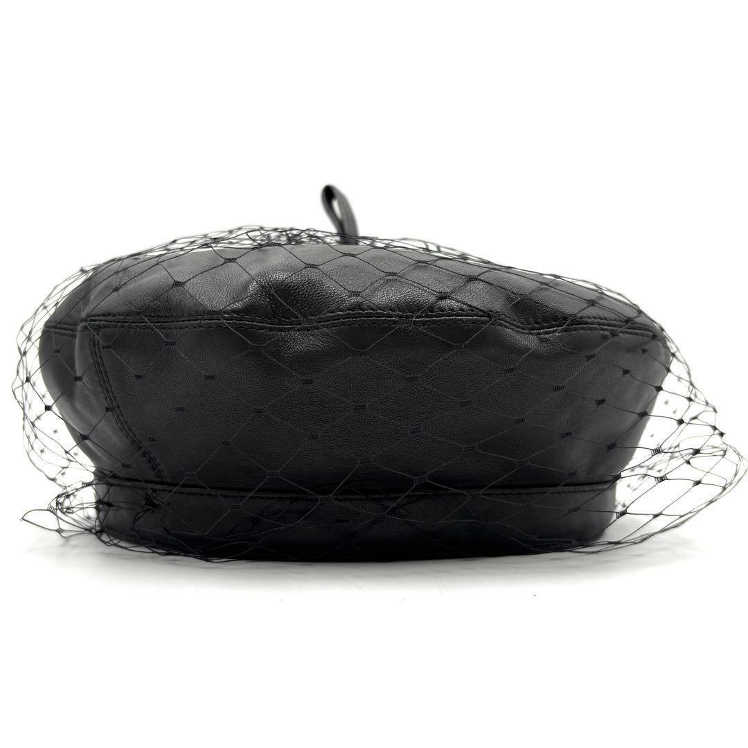 【極美品】ディオール ベレー帽 キャスケット ラムレザー ゴールドロゴ 黒 網