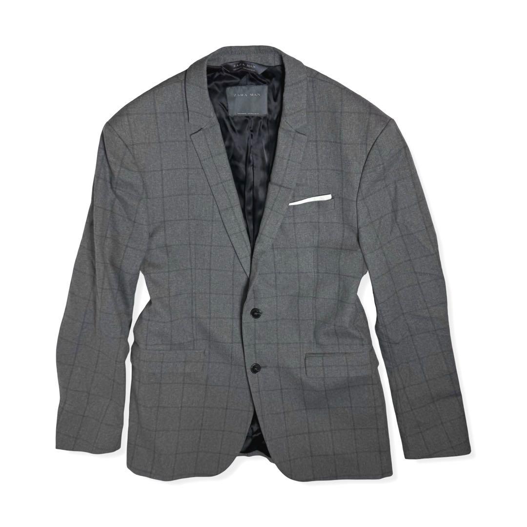 ZARA｜4wayストレッチグレーチェックシングルスーツセットアップ