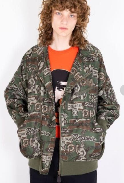 ヒステリックグラマー ライダースブルゾン カモフラージュ ギターガール ロゴ