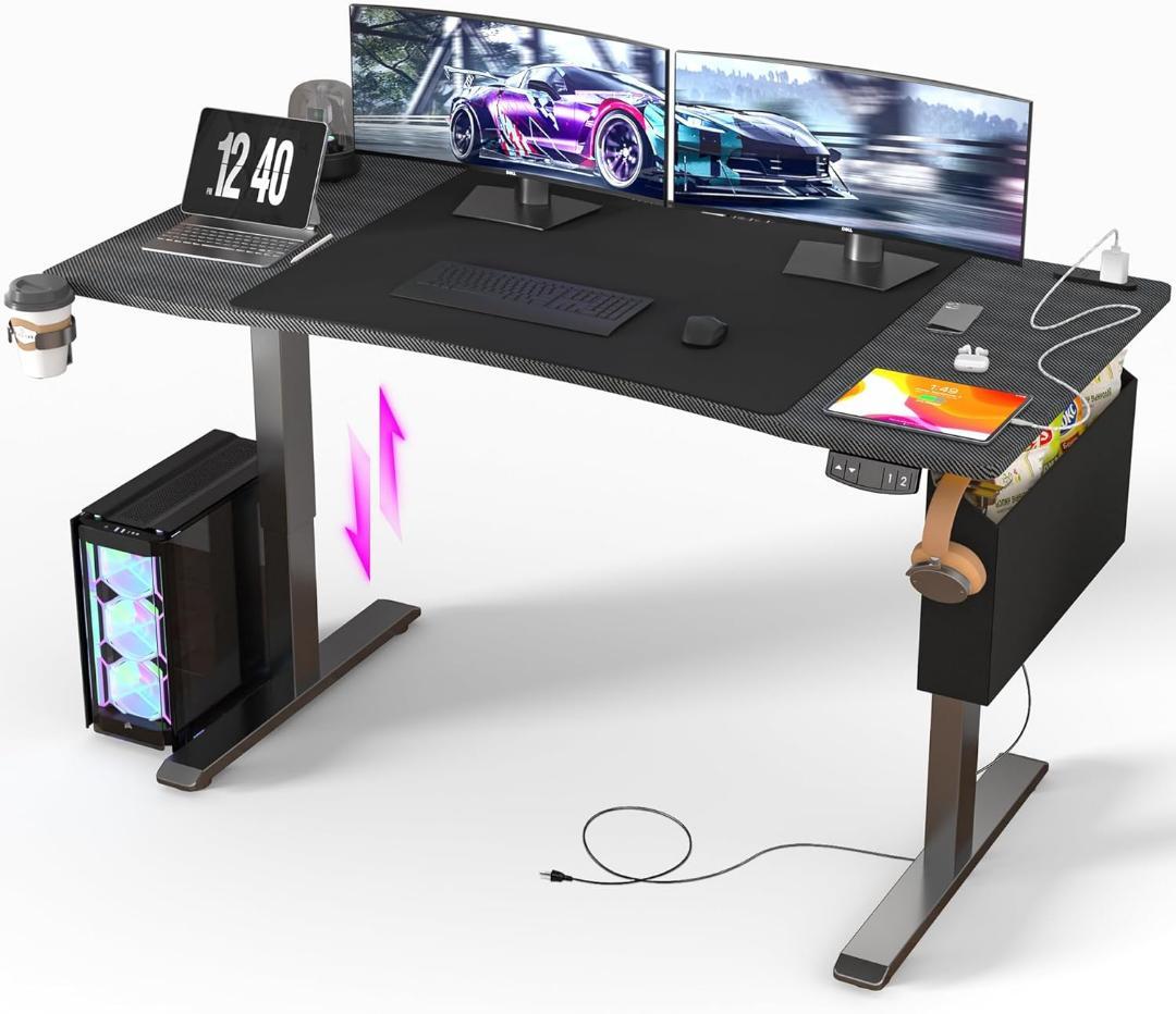 【炭素繊維天板・高さ無段階調節】ゲーミングデスク