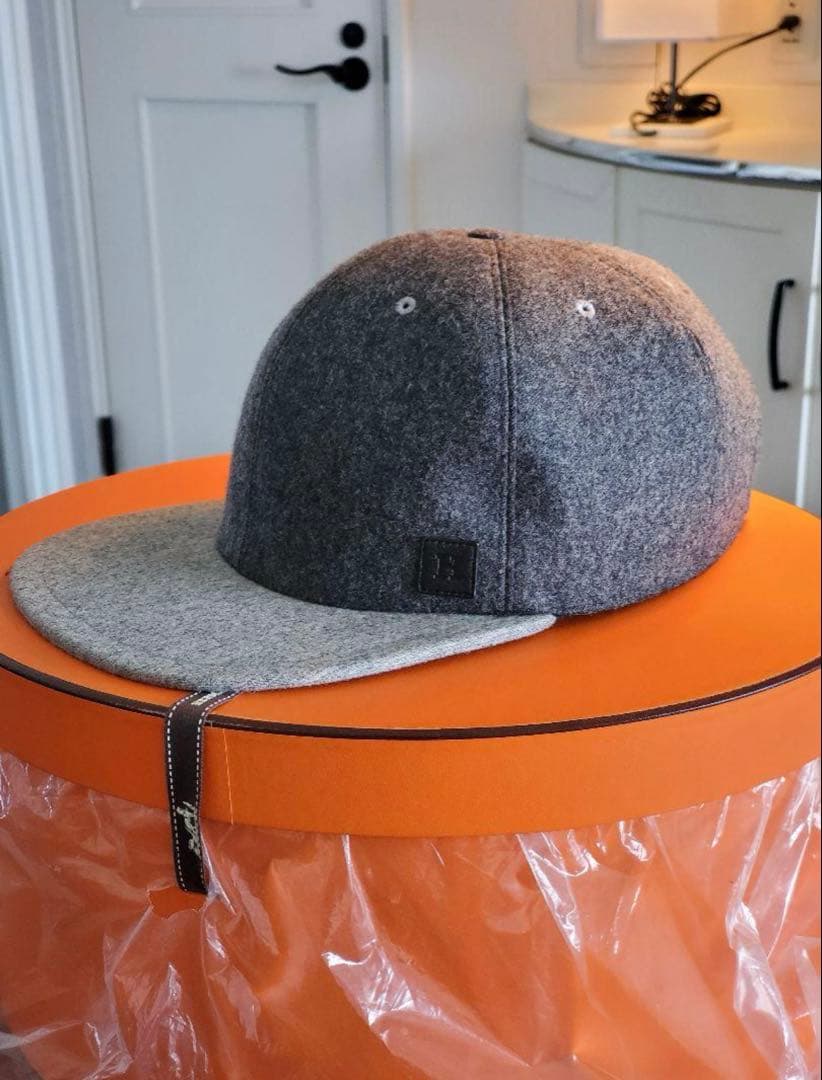 HERMES【エルメス】レザーパッチウールキャップ グレー サイズ58