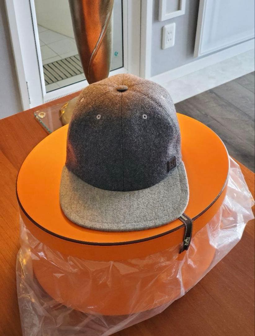 HERMES【エルメス】レザーパッチウールキャップ グレー サイズ58
