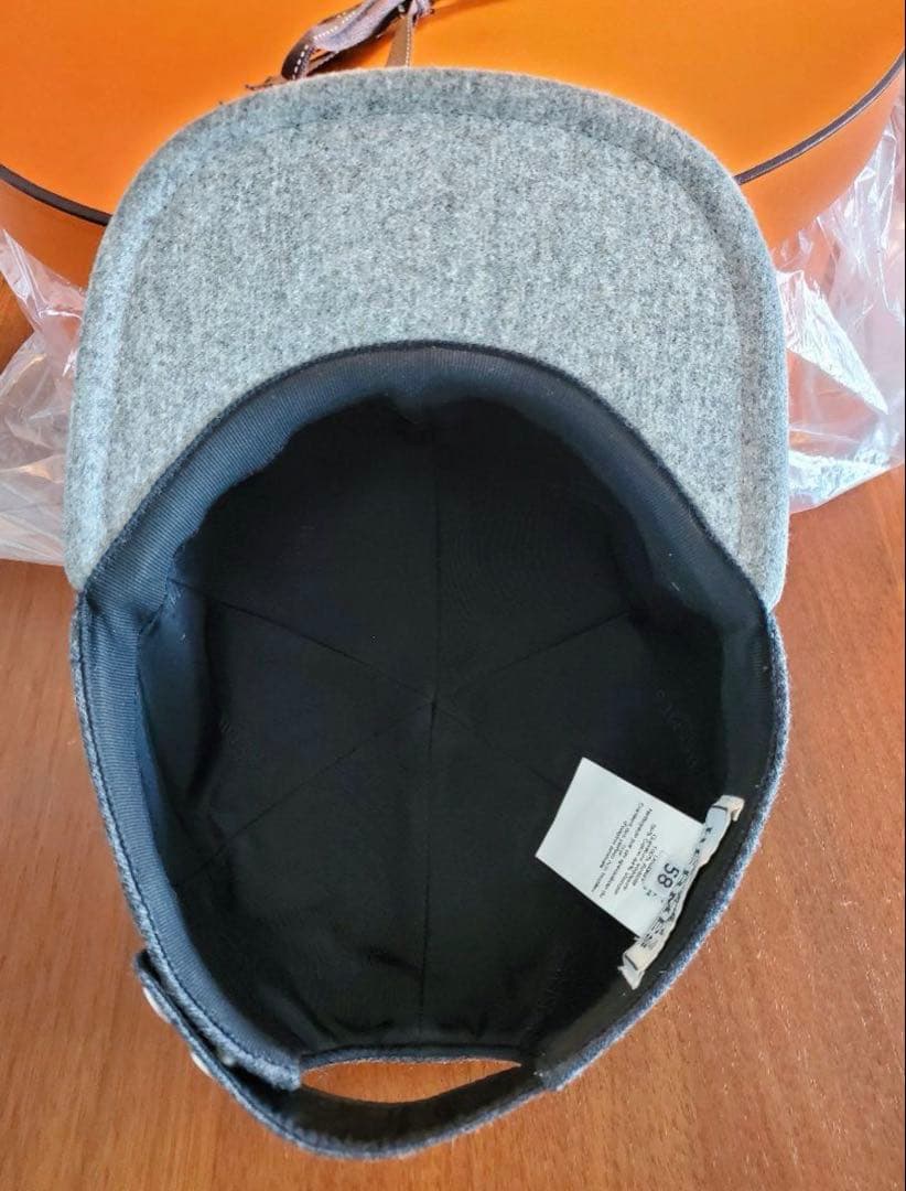 HERMES【エルメス】レザーパッチウールキャップ グレー サイズ58