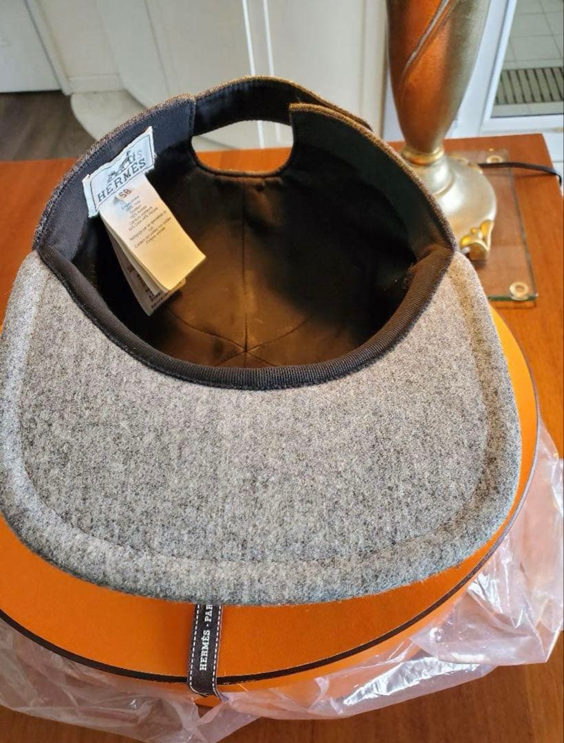 HERMES【エルメス】レザーパッチウールキャップ グレー サイズ58