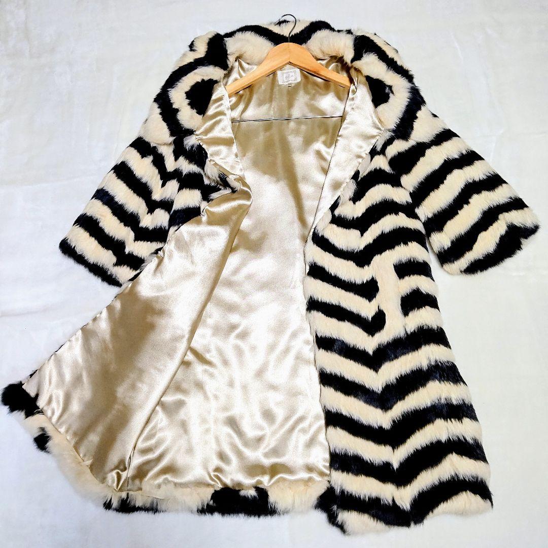 【極美品】ラビットファー リアルファー 毛皮 ボリューム ロングコート M