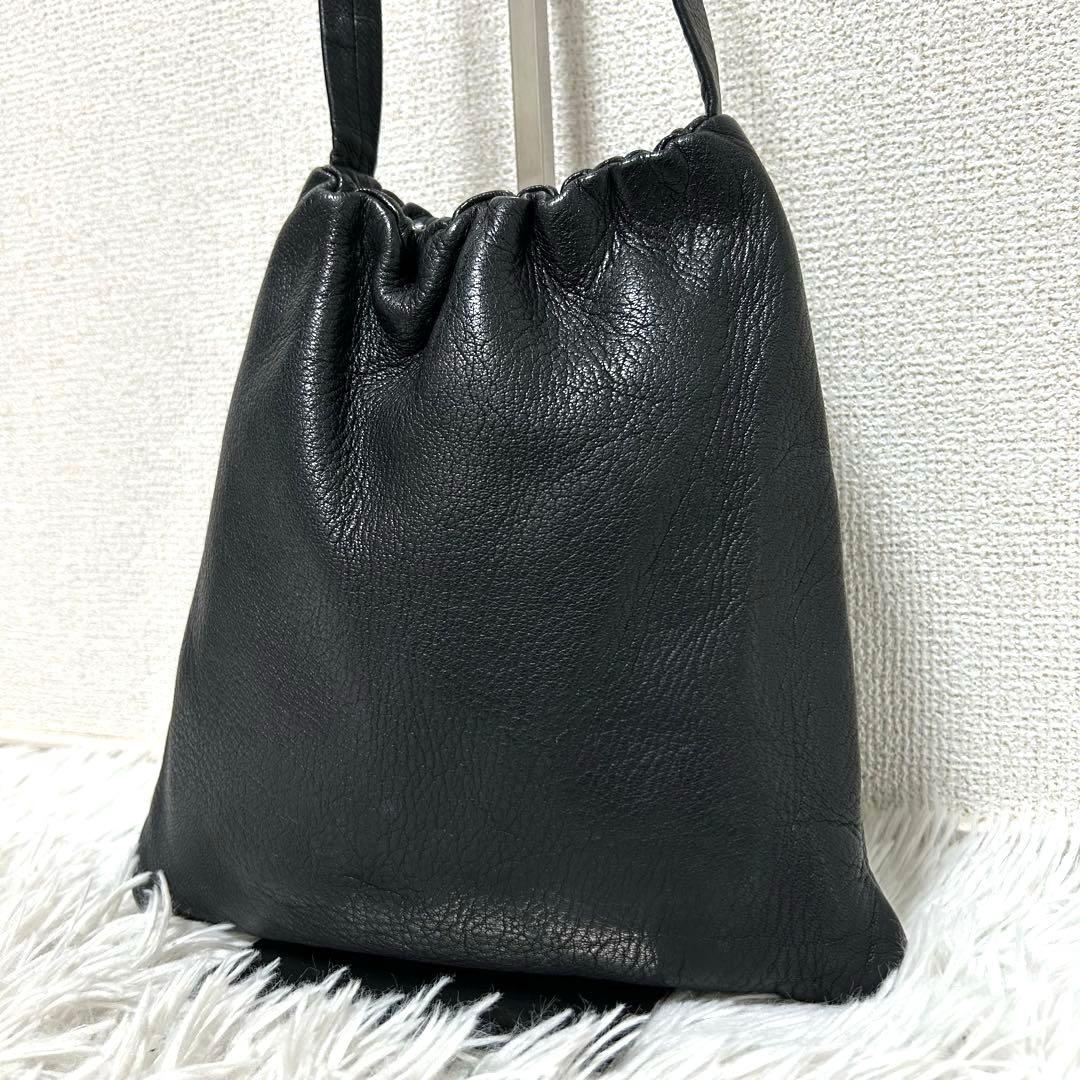 【美品✨巾着/2way】アエタ　ワンショルダー　ハンドバッグ　レザー　ブラック