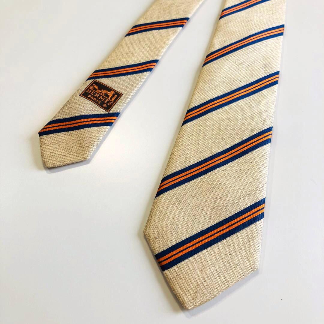 HERMES 子供用 ネクタイ ストライプ柄 ベージュ