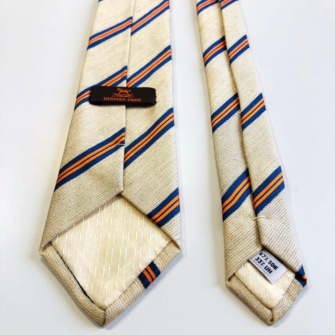 HERMES 子供用 ネクタイ ストライプ柄 ベージュ