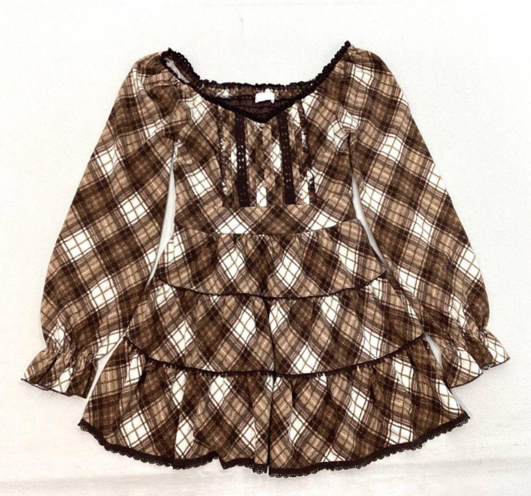 希少 LIZ LISA 起毛ブラウン チェック柄長袖ミニワンピース
