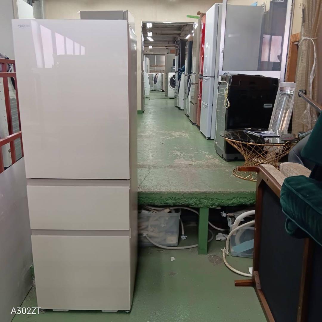 445 一都三県　大型冷蔵庫　右開　ガラストップ　自動製氷機　300L〜400L