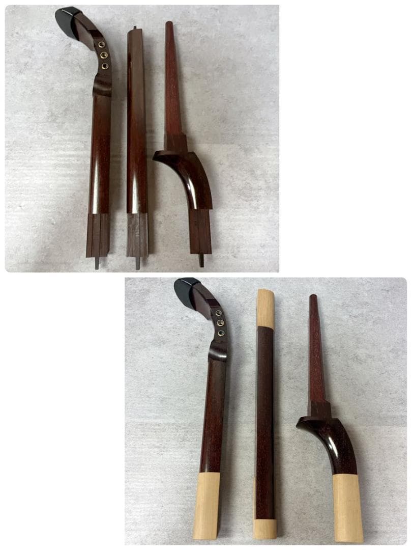 三味線 細棹 正寸 紅木 金ホゾ 子持ち綾杉 2枚溝 K18刻印