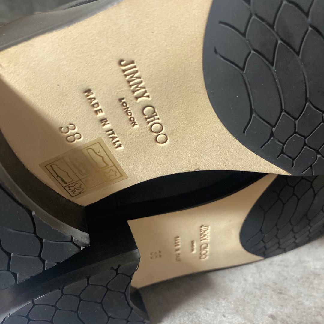 JIMMY CHOO ロングブーツ アーモンドトゥ スエード レザー 38 黒