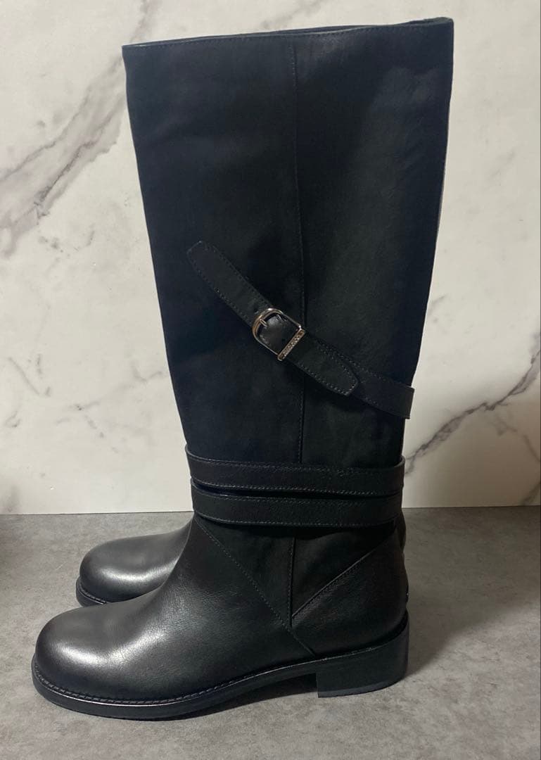 JIMMY CHOO ロングブーツ アーモンドトゥ スエード レザー 38 黒