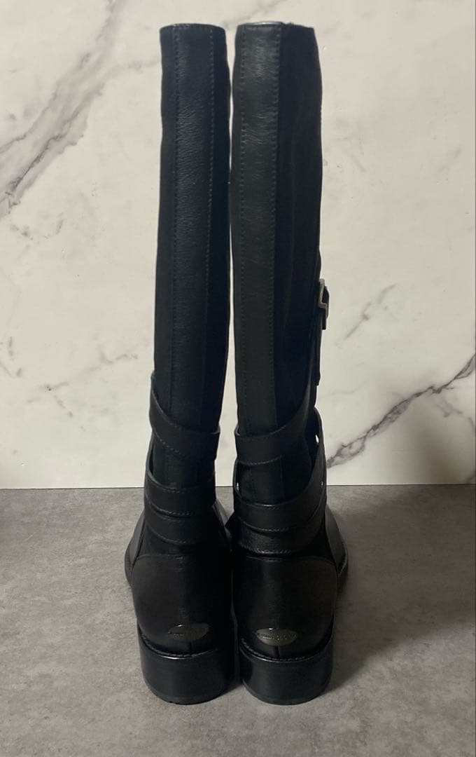 JIMMY CHOO ロングブーツ アーモンドトゥ スエード レザー 38 黒